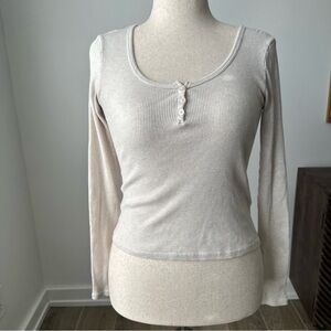John Galt Cream Long Sleeve Henley Top